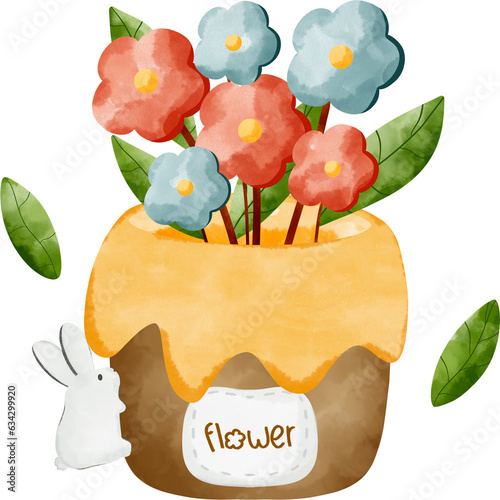 Beautiful flower pot with white rabbit ver.3