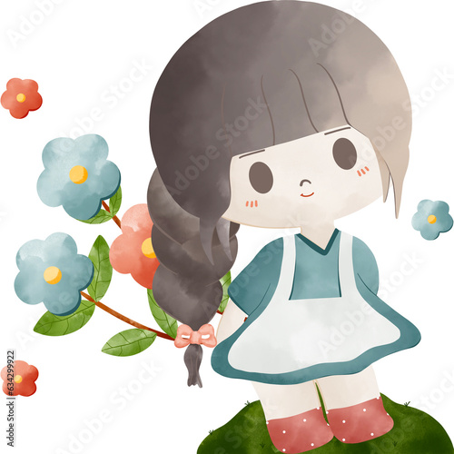 Cute little girl with brightly colored flowers ver.1