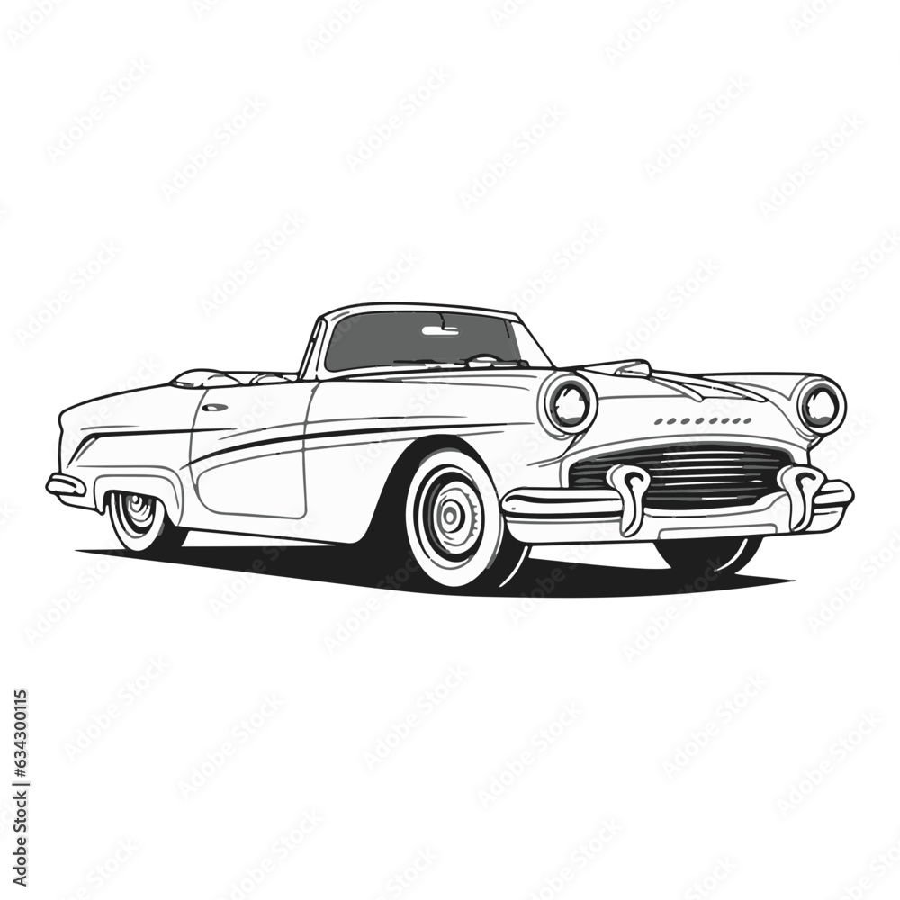 Vector Illustration of a Classic car with lines drawing for logo,icon, black and white