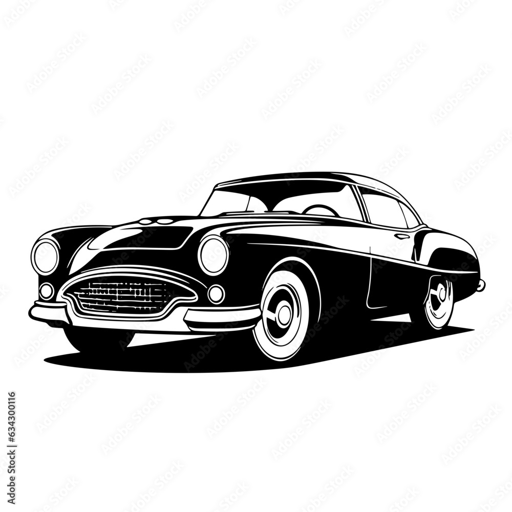 Vector Illustration of a Classic car with lines drawing for logo,icon, black and white