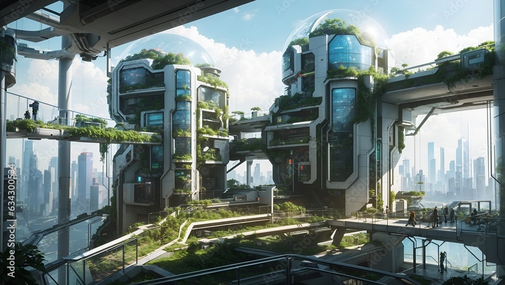 photo of an environmentally friendly future city with lots of beautiful and fresh green plants made by ai