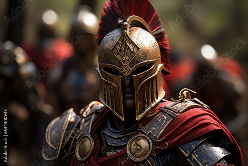 Spartan Heritage Afloat: Portraying the Symbolic Flutter of Helmet Crests, Adorned with Horsehair, against a Breezy Background