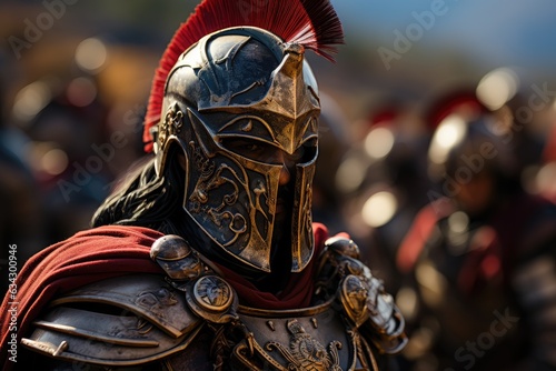 Horsehair Tributes in Motion: Illustrating the Graceful Movement of Spartan Helmet Crests, Caught in a Breezy Backdrop