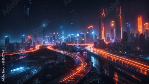 Beautiful and epic photos of cityscapes at night with a cyberpunk style made by ai