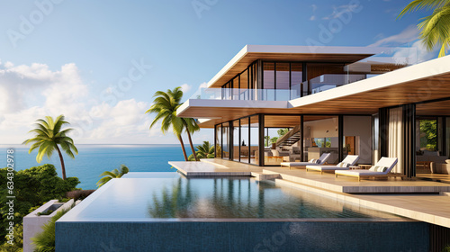 A modern beachfront villa with infinity pool overlooking the Caribbean Sea