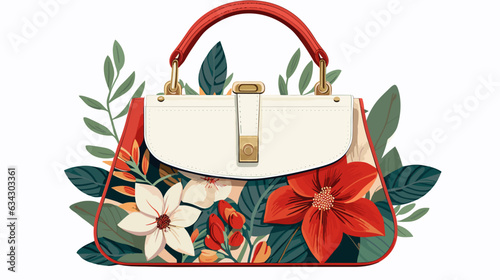 Drawing of a women's handbag on a white background with flowers vector