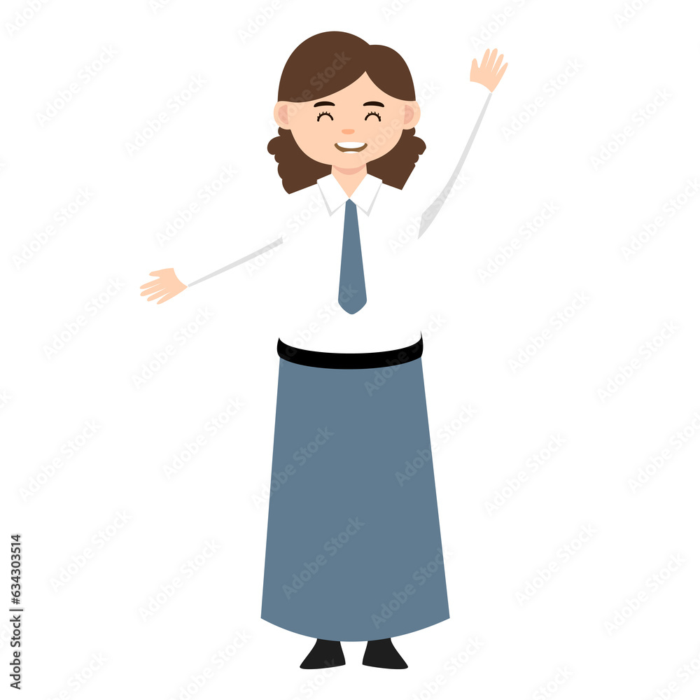 Indonesian Senior High School Girl Wearing Gray and White Uniform Cartoon Character Indonesian Senior High School Girl Wearing Gray and White Uniform Cartoon Character