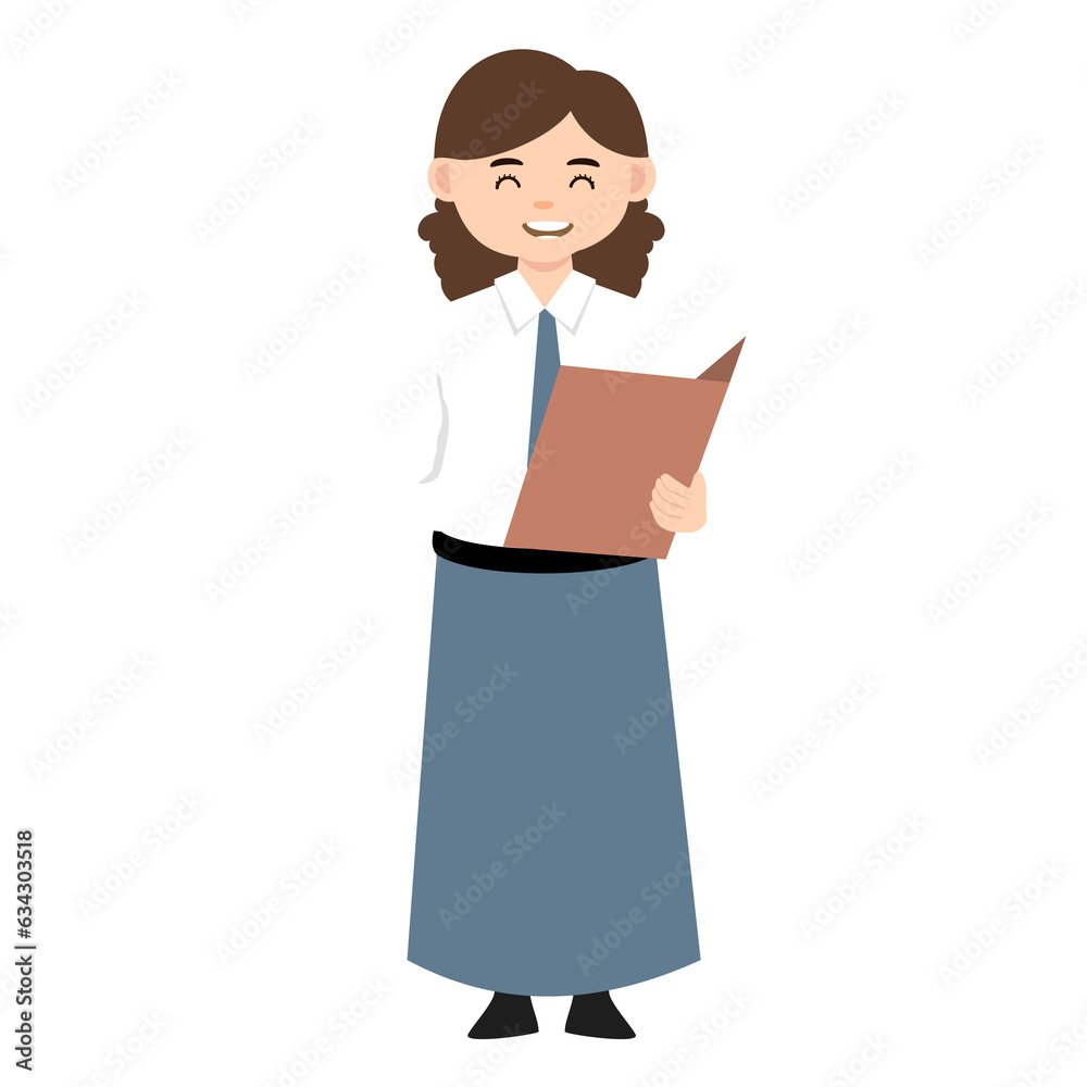 Indonesian Senior High School Girl Wearing Gray and White Uniform Cartoon Character