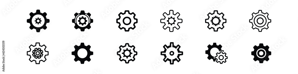 Gear and settings icon on white background, Settings Icon Pack. Gear icon template color editable. Gear symbol vector, Setting icon vector. Gear or Cog. Gear and settings icon on white background, Settings Icon Pack. Gear icon template color editable. Gear symbol vector, Setting icon vector. Gear or Cog.