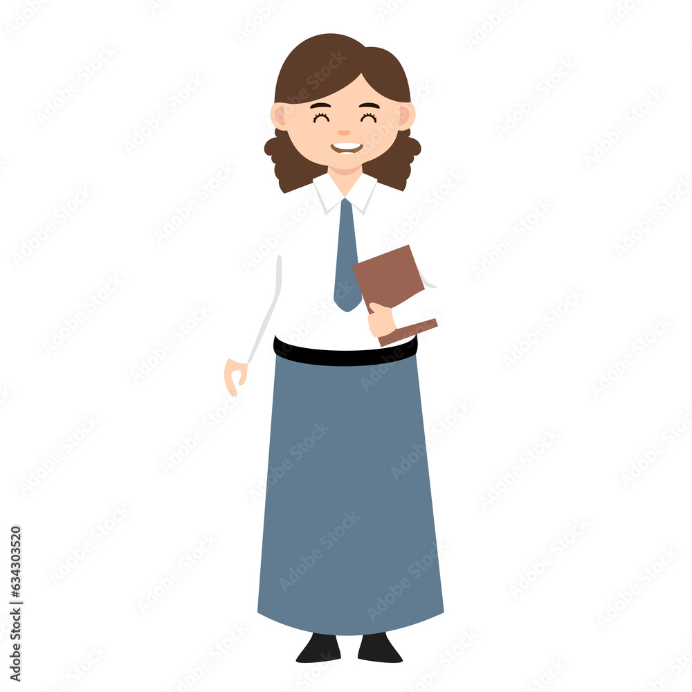 Indonesian Senior High School Girl Wearing Gray and White Uniform Cartoon Character Indonesian Senior High School Girl Wearing Gray and White Uniform Cartoon Character