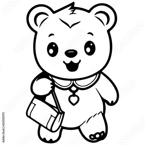 Cute bear outline vector illustration  backpack  back to school