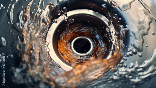 water flows into the sink drain pipe cleaning.