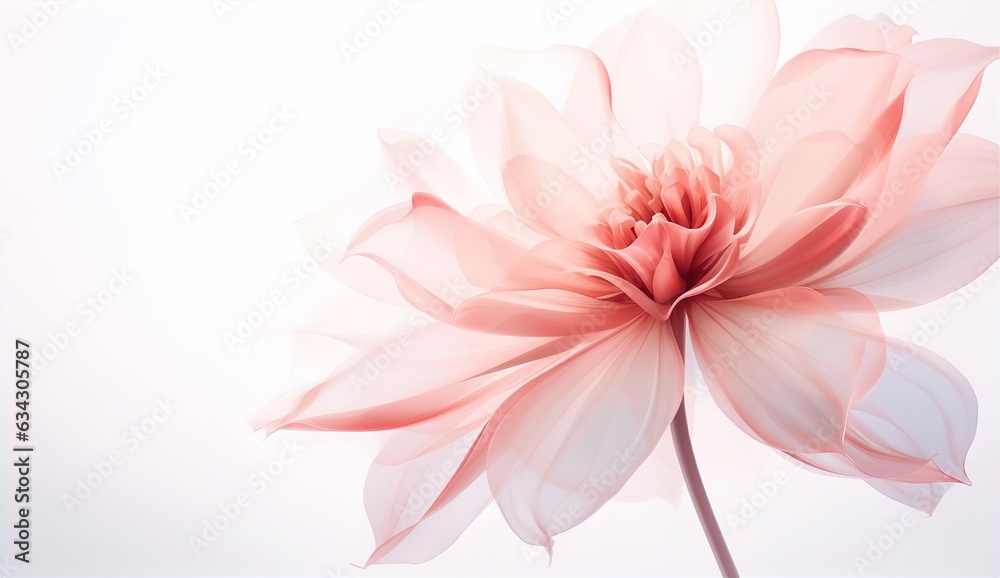 Fototapeta premium Horizontal banner with pink flower on blurred background. Copy space for text. Mock up template