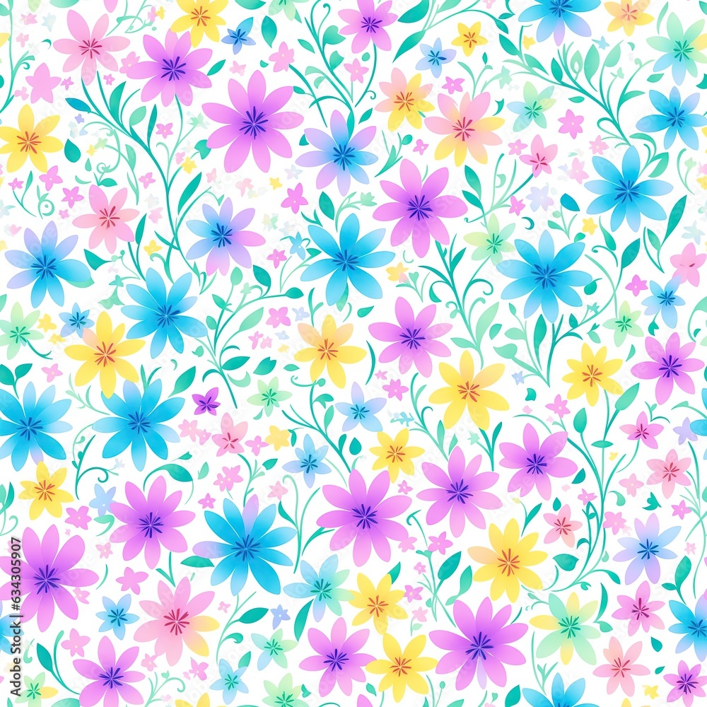 Seamless pattern of colored flowers. AI generated. Seamless pattern of colored flowers. AI generated.