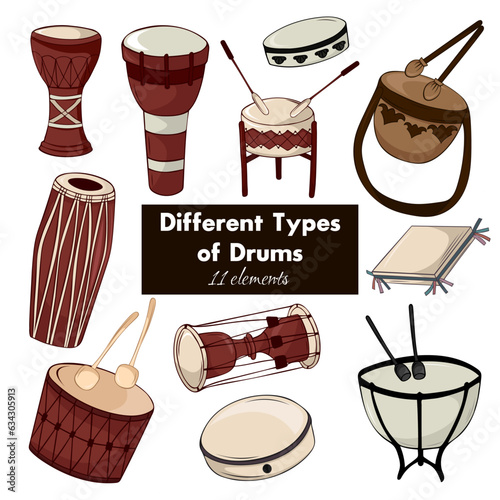Set Of Drums, Percussion musical instrument Vector