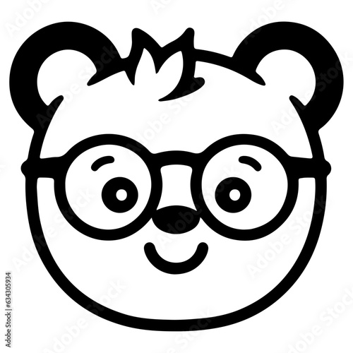 Cute bear outline vector illustration, ware glasses character 