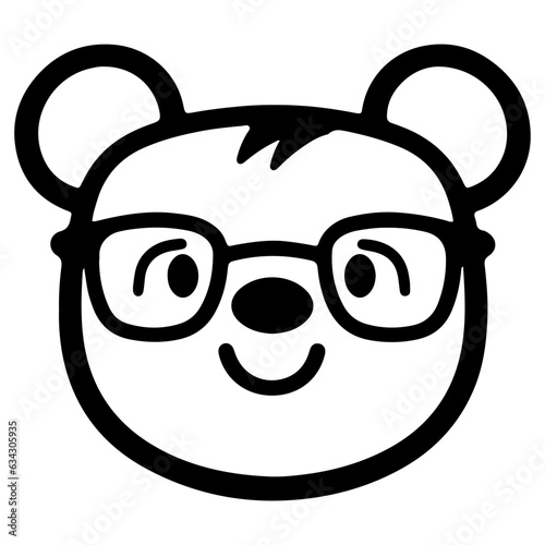 Cute bear outline vector illustration, ware glasses character 