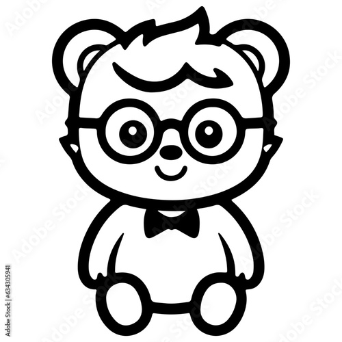 Cute bear outline vector illustration, ware glasses character 