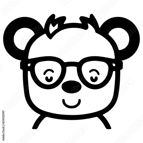 Cute bear outline vector illustration, ware glasses character 