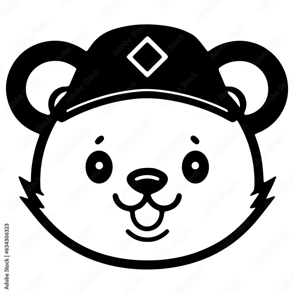 Fototapeta premium Cute bear outline vector illustration, ware hat character 