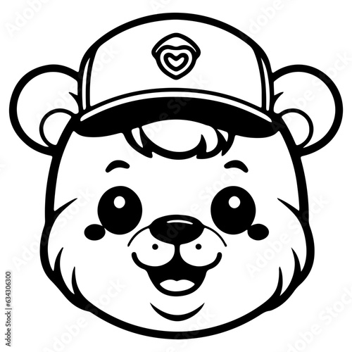 Cute bear outline vector illustration, ware hat character 
