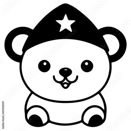 Cute bear outline vector illustration, ware hat character 