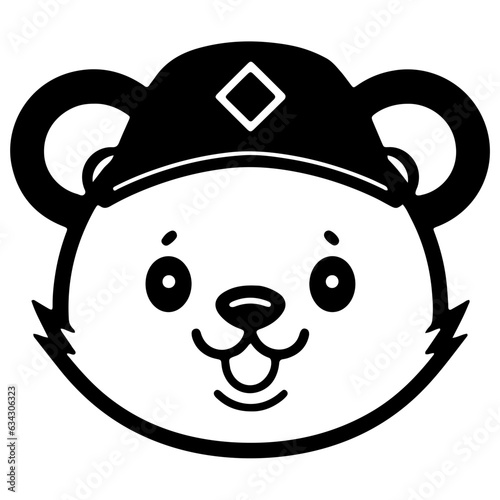 Cute bear outline vector illustration, ware hat character 