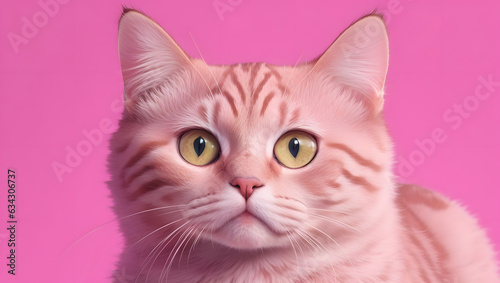 Portrait of a beautiful cat on a pink background. Close-up.