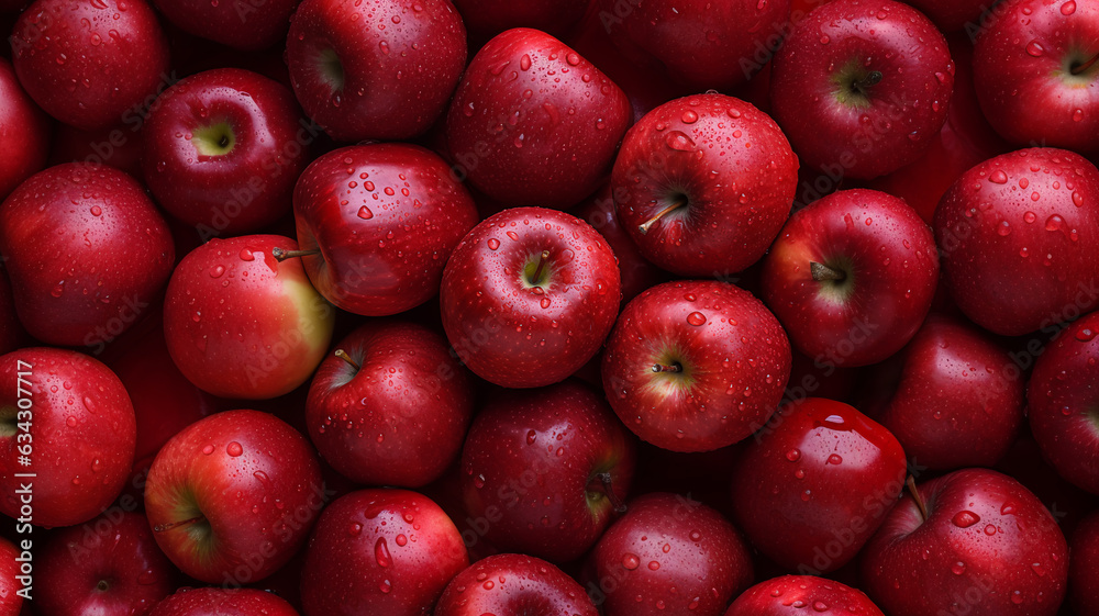Red wet with drops after rain apples background fruit texture copy space texture backdrop, Red wet with drops after rain apples background fruit texture copy space texture backdrop,