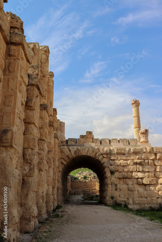 Tourism in Jordan and the Middle East - the ancient columned street in the city of Jerash (ruins, columns)
