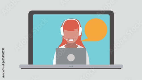 Laptop display with female call centre employee
