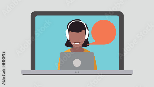 Laptop display with female call centre employee