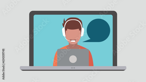 Laptop display with male call centre employee