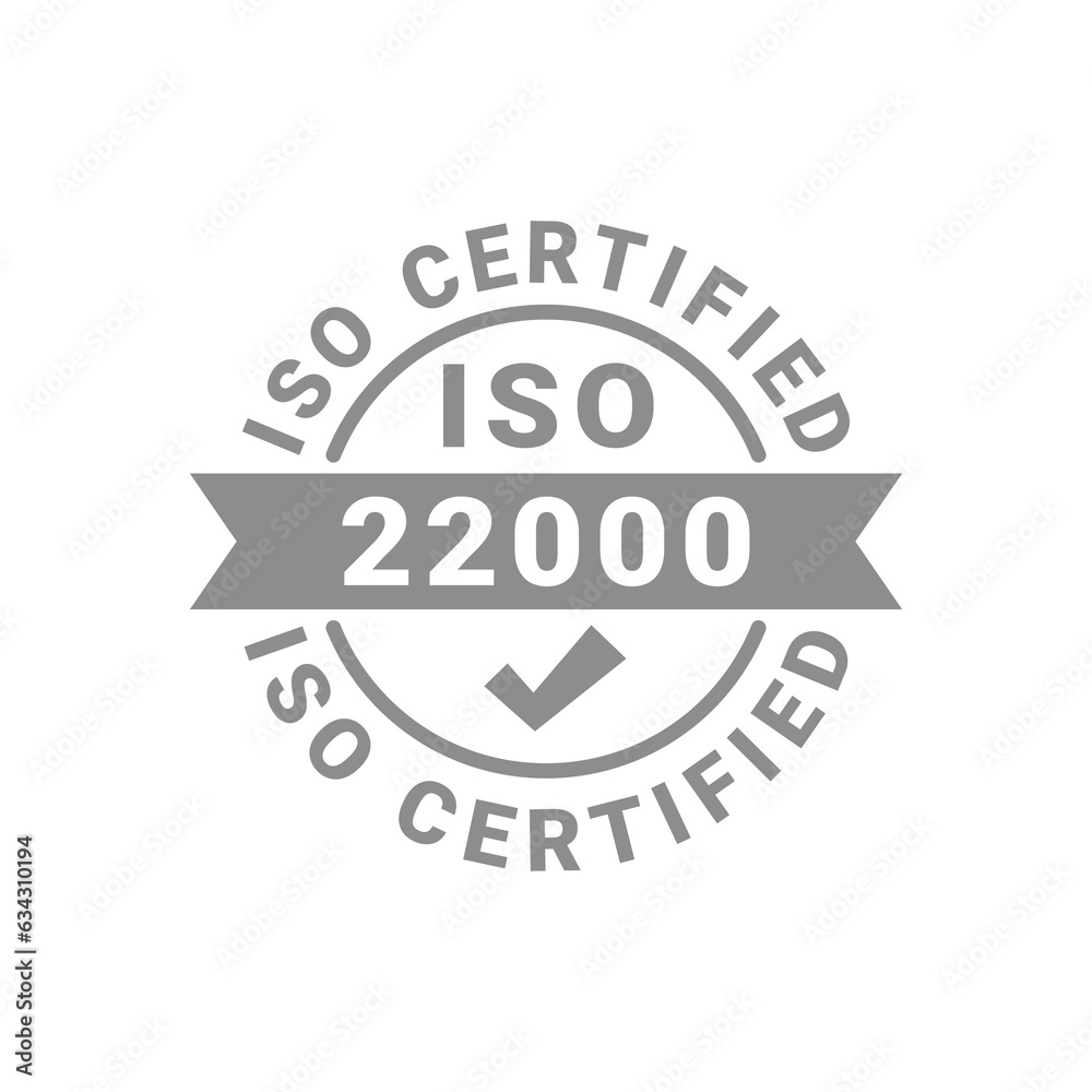 Iso certified vector label. 22000 certificate badge vector icon.