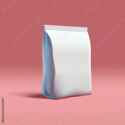Realistic 3d render mockup bag pack for washing cleanser or pet food, white soft package