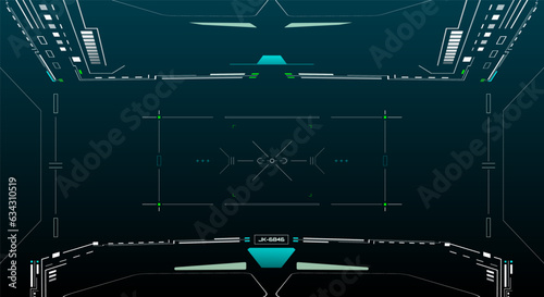 Technology futuristic system of HUD monitoring screen interface element. UI, GUI, drone, VR, game display template vector.