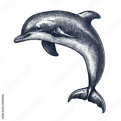 dolphin crosshatch style illustration 