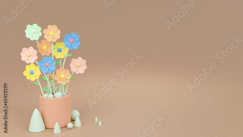 colorful 3d flower images in cylindrical vases
