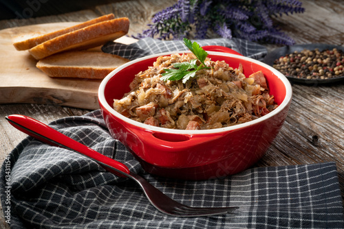 Bigos - sauerkraut stewed with meat, dried mushrooms and sausage.