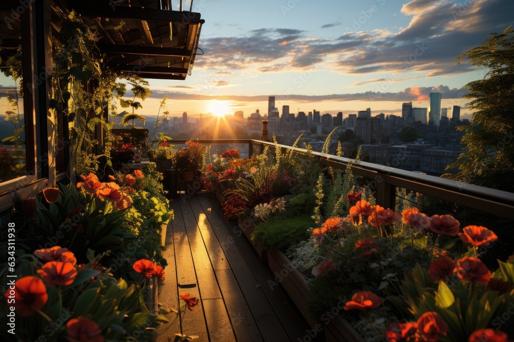Urban Green Symphony: Depicting the Melodic Harmony of Nature and City Life, Highlighting Rooftop Gardens as Key Players