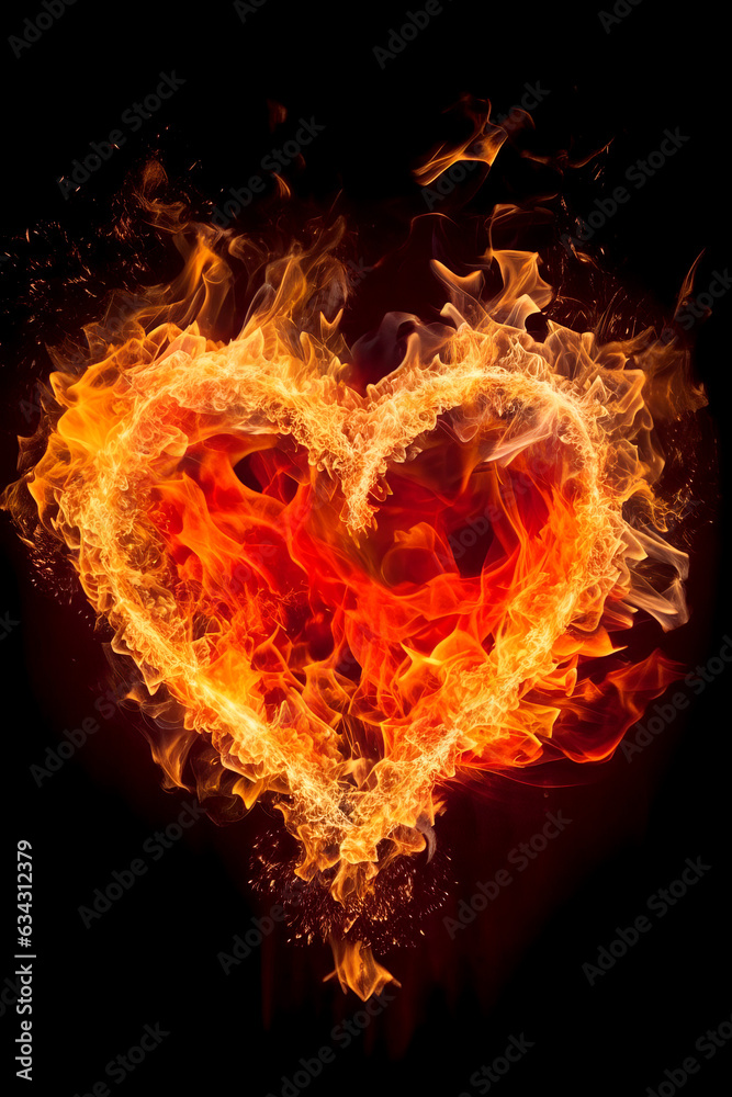 Fototapeta premium Heart made of fire on a black background