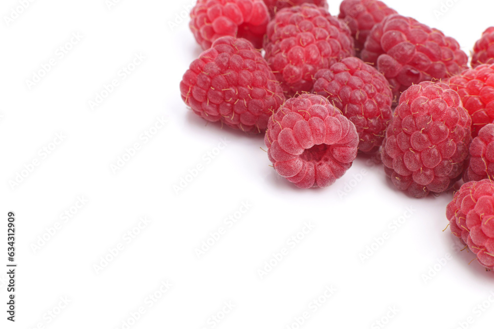 Raspberry berries close-up isolated on white