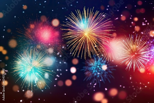 Colorful Firework with Bokeh Background. New Year Celebration, Abstract Holiday BackgroundGenerative AI