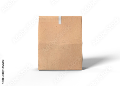 Blank brown kraft paper bag isolated 3d illustration 