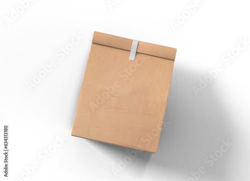 Blank brown kraft paper bag isolated 3d illustration 