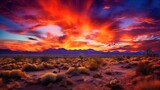  a sunset in the desert with mountains in the distance and clouds in the sky.  generative ai