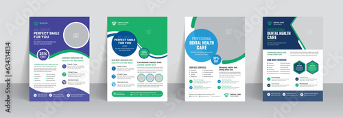 Dental care service flyer template and professional medical healthcare leaflet design with dentist poster
