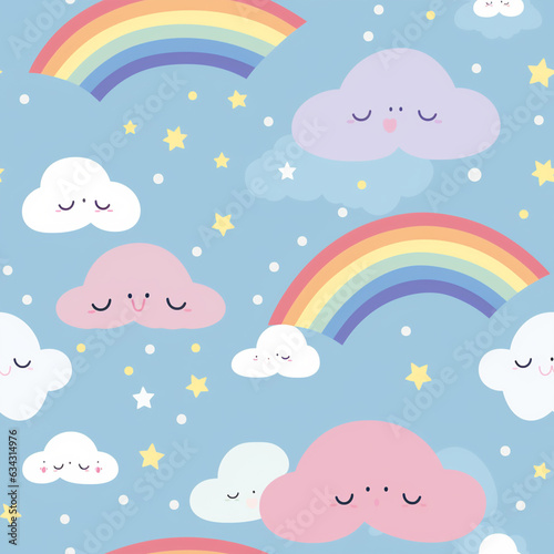 seamless pattern with clouds and rainbow