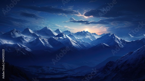  a painting of a mountain range with a full moon in the sky.  generative ai