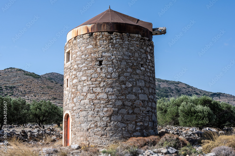an old stone mill an essential feature of the landscape of mountainous Crete